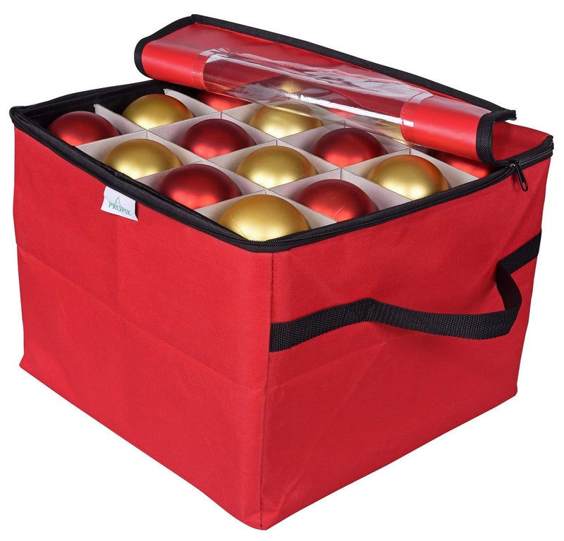 ProPik Christmas Ornament Storage Box, Organizer Holds Up to 48 Xmas Balls with 3 Separate Removable Trays, Container has Dividers to Organize Holiday Tree Ornaments (Red) - Image 2